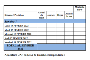 Fiche d'inscription al février 2022